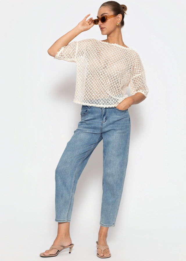 Mesh top with sequins - cream