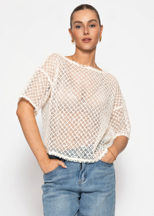 Mesh top with sequins - cream
