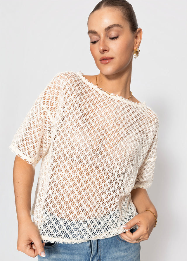 Mesh top with sequins - cream