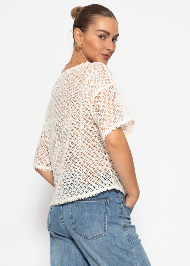Mesh top with sequins - cream
