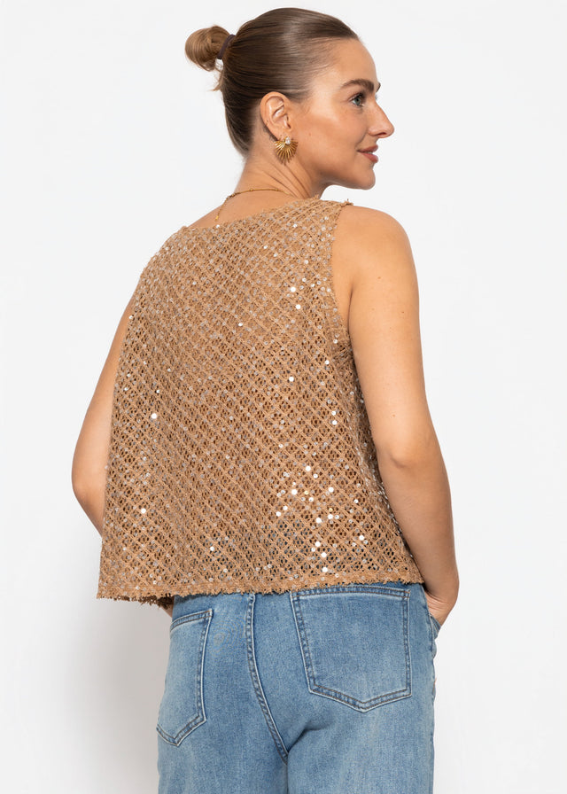 Mesh top with sequins - beige