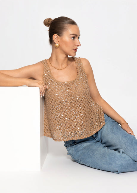 Netz-Top mit Pailletten - beige by SASSYCLASSY