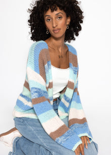 Open cardigan with multicolored stripes - blue
