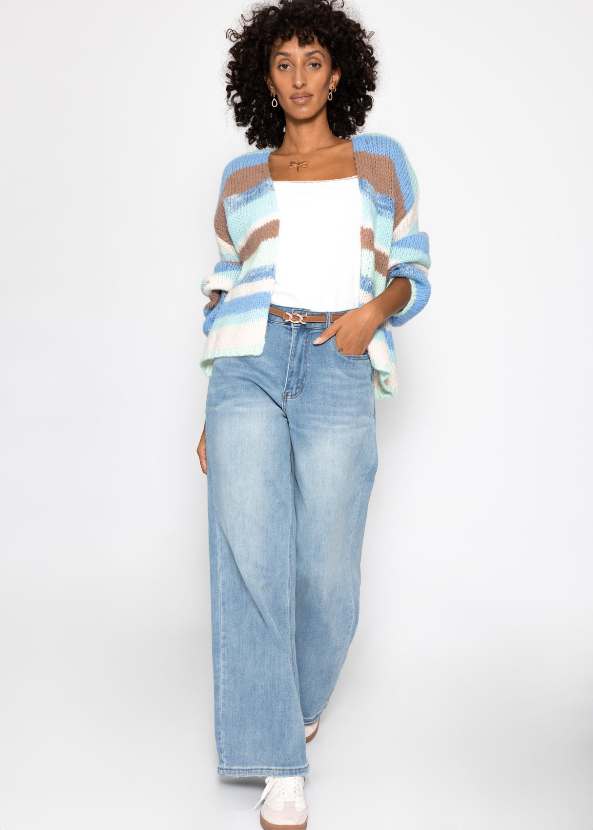 Open cardigan with multicolored stripes - blue