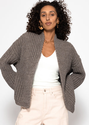 Offener Grobstrick-Cardigan - taupe