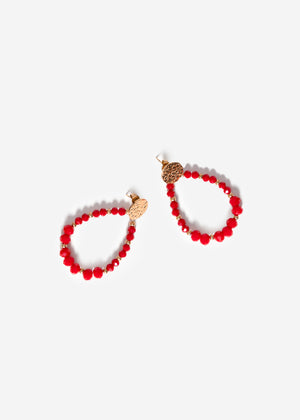 Gold stud earrings with pearls - red
