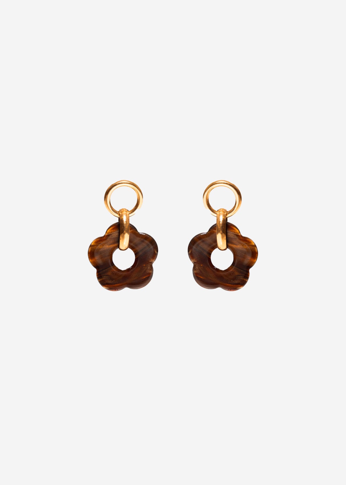 Stud earrings with brown flower pendant - gold