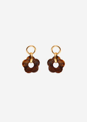 Stud earrings with brown flower pendant - gold