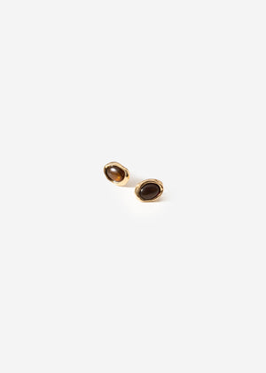 Stud earrings with brown stone - gold