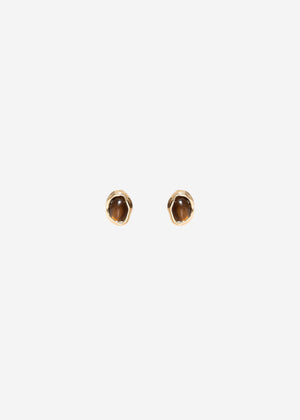 Stud earrings with brown stone - gold
