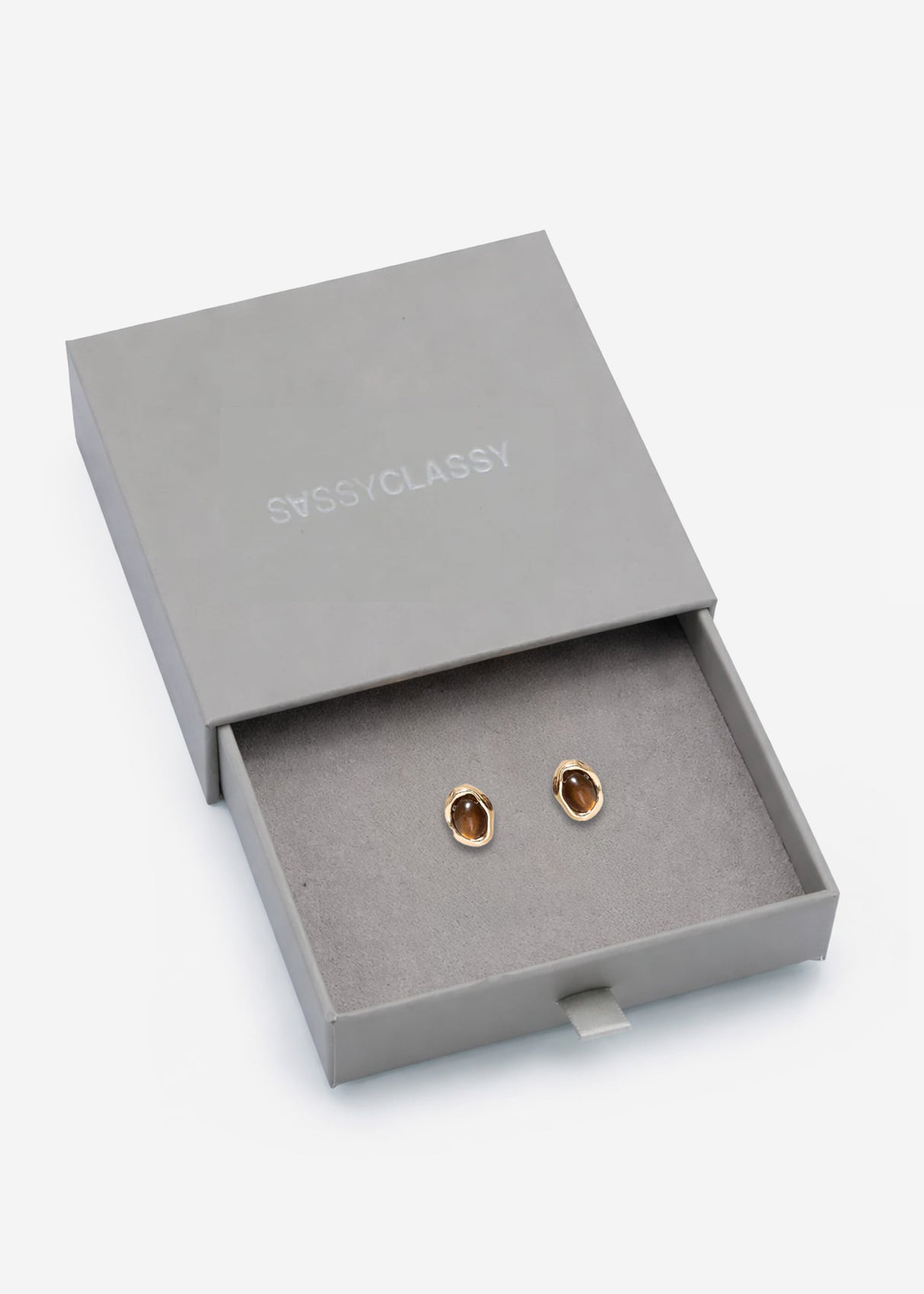 Ohrstecker mit braunem Stein - gold