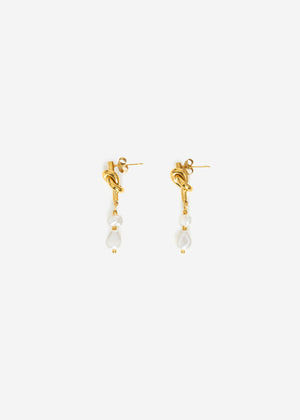 Ohrstecker mit Knoten und Perlen-Anhänger - gold