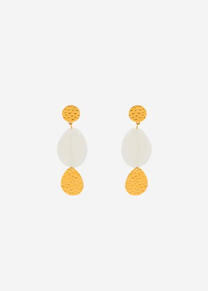 Stud earrings with white pendant - gold