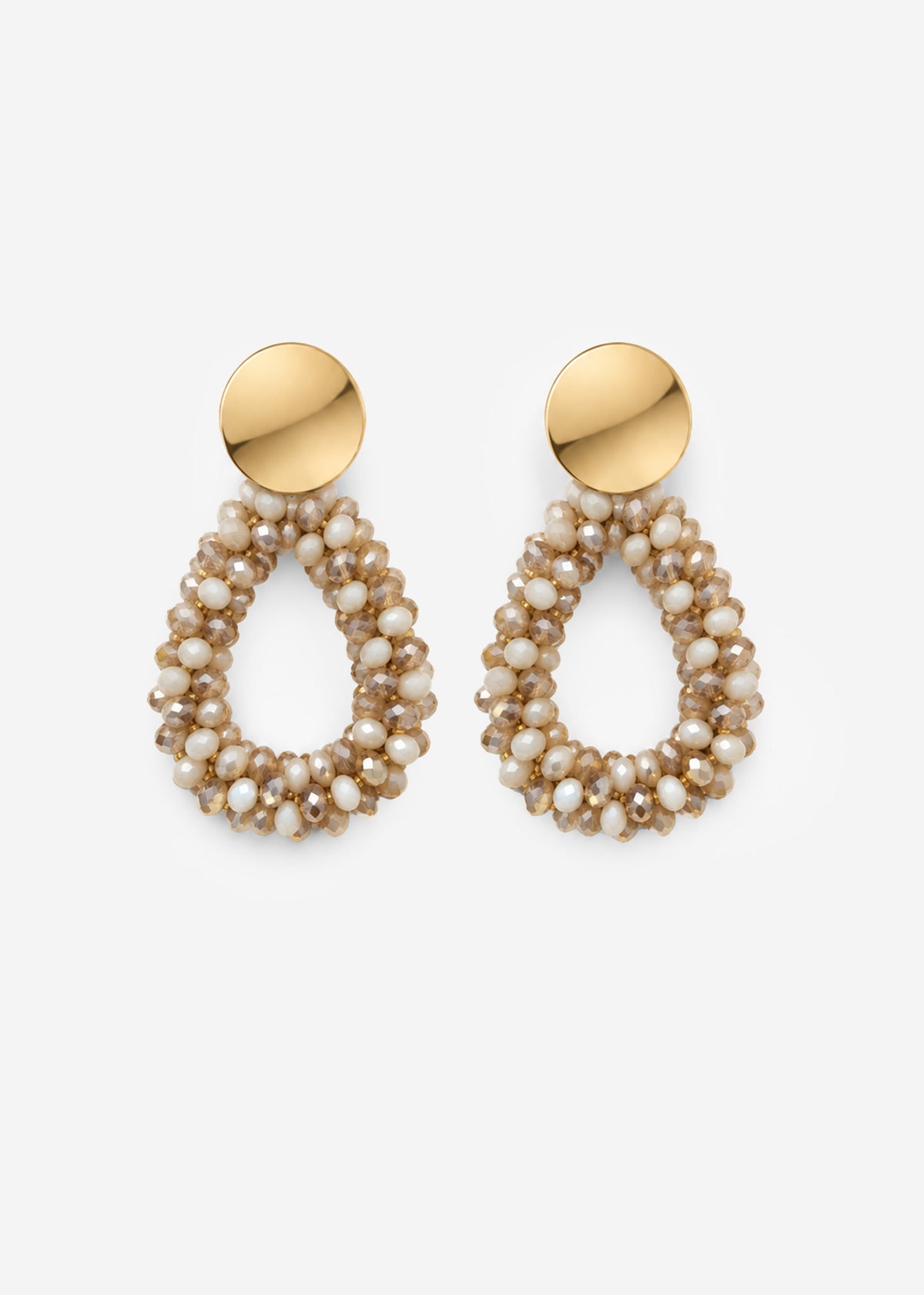 Ohrstecker Tropfenform mit Glasperlen - beige-weiß-gold