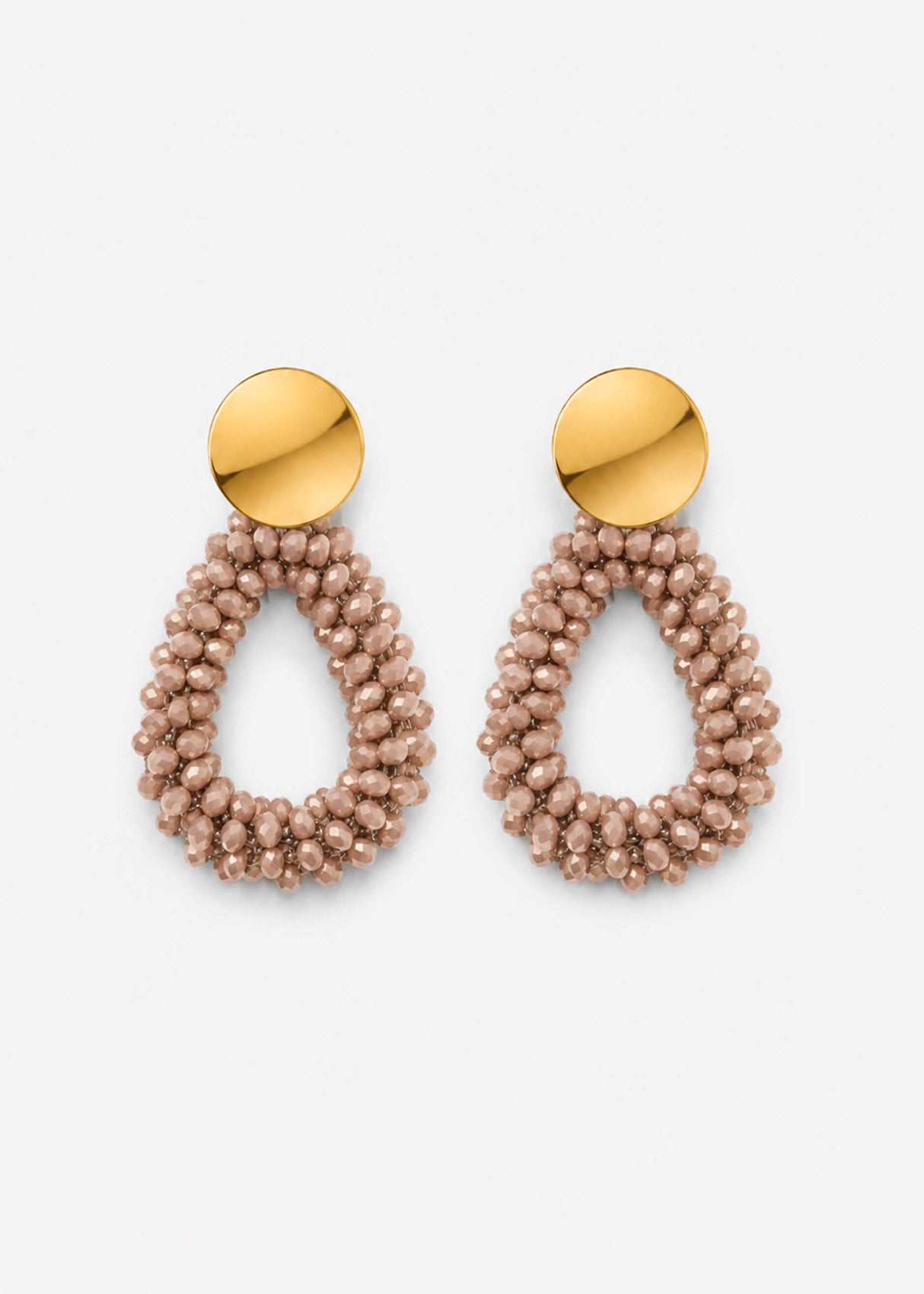 Ohrstecker Tropfenform mit Glasperlen - gold-beige