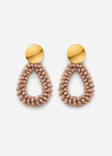 Ohrstecker Tropfenform mit Glasperlen - gold-beige