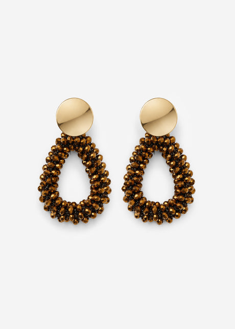 Ohrstecker Tropfenform mit Glasperlen - gold-braun by SASSYCLASSY