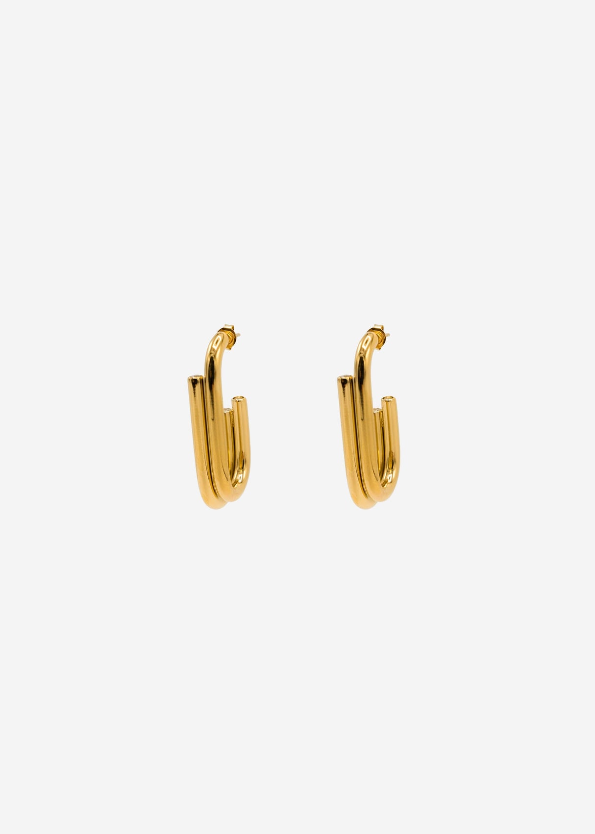Oval, double half-creole earrings - gold