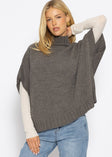 Oversize, ärmelloser Poncho mit Turtleneck - grau