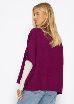 Oversize, ärmelloser Poncho mit Turtleneck - plum
