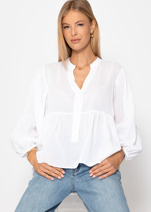 Oversize Baumwoll Voile Bluse - weiß