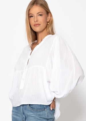 Oversize Baumwoll Voile Bluse - weiß