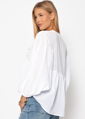 Oversize Baumwoll Voile Bluse - weiß