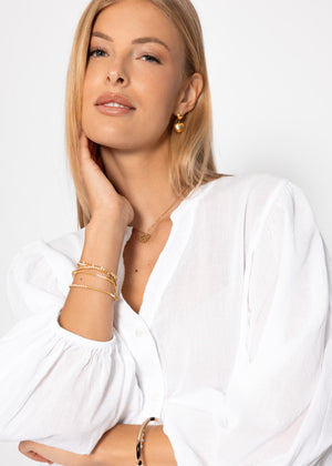 Oversize Baumwoll Voile Bluse - weiß