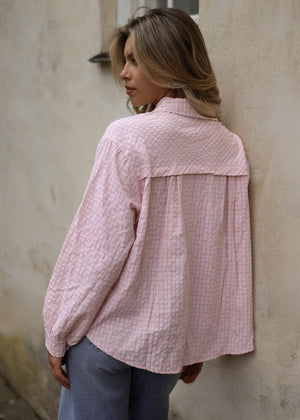 Oversize Bluse mit Karomuster - rosa