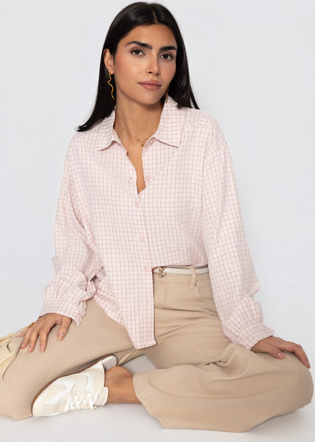 Oversize Bluse mit Karomuster - rosa von SASSYCLASSY