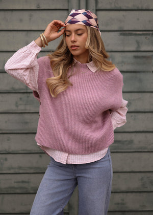 Oversize Bluse mit Karomuster - rosa