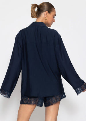 Oversize Bluse mit Spitzendetails - dunkelblau