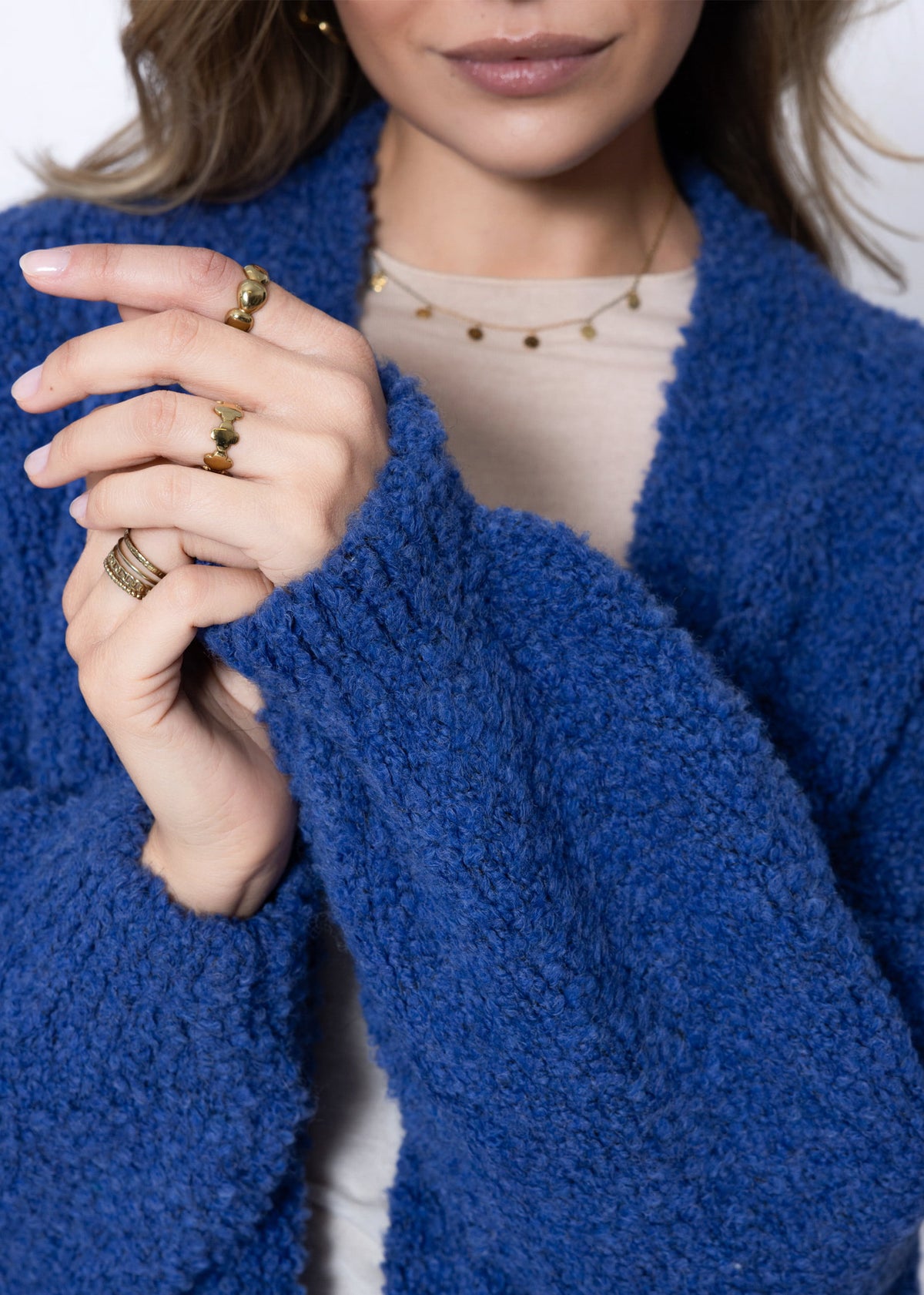 Oversize bouclé cardigan - blue