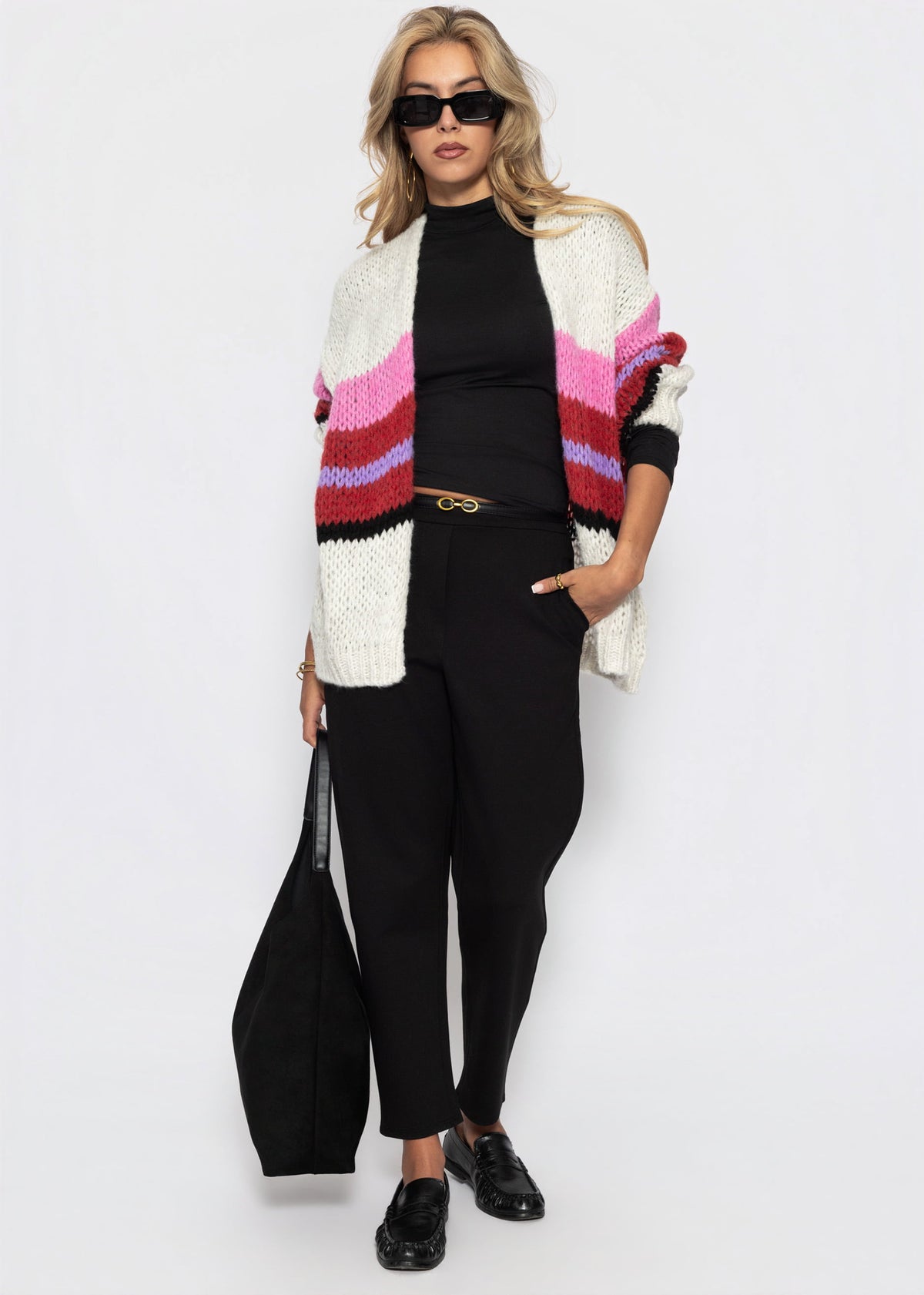 Oversize Cardigan mit Multicolor Streifen - hellgrau