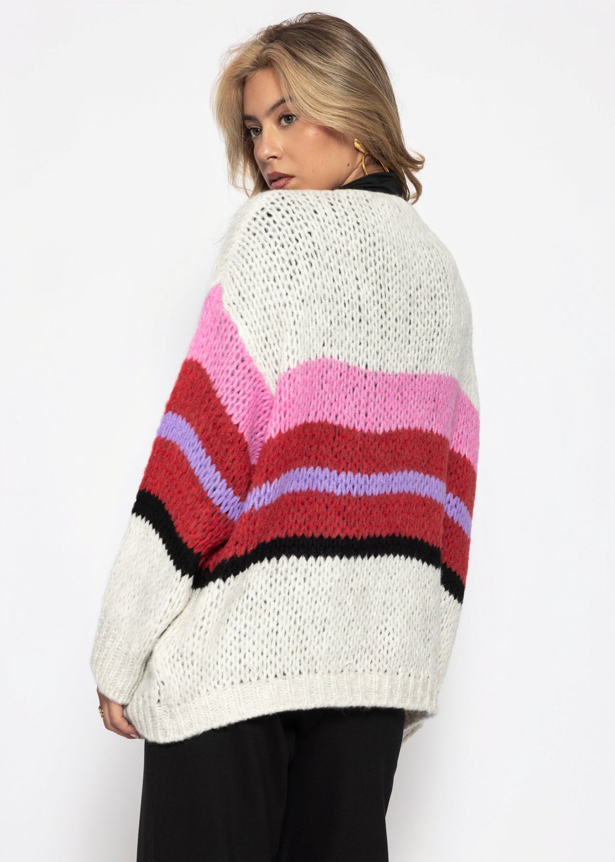 Oversize Cardigan mit Multicolor Streifen - hellgrau