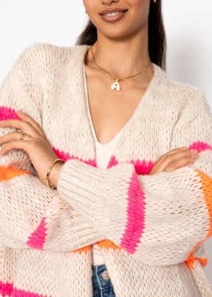 Oversize Cardigan mit pink und orange Streifen, offwhite