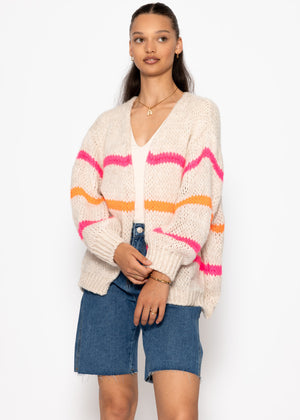 Oversize Cardigan mit pink und orange Streifen, offwhite