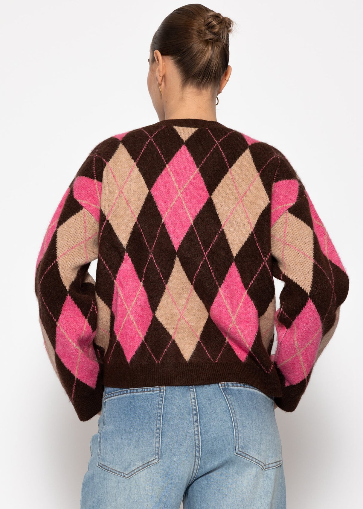 Oversize Cardigan mit Rautenmuster - braun-pink