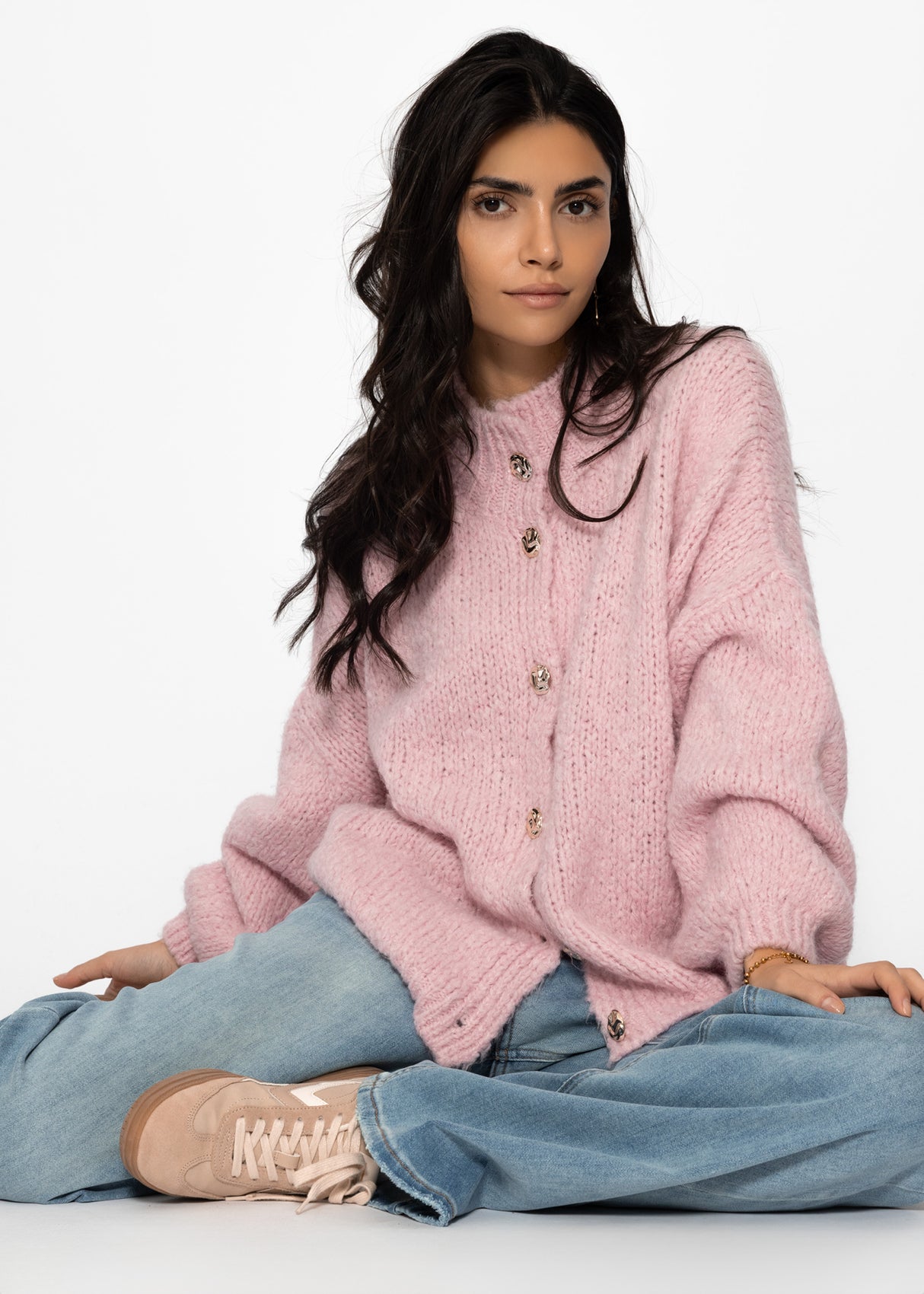 Oversize Cardigan mit Schmuckknöpfen - rosa