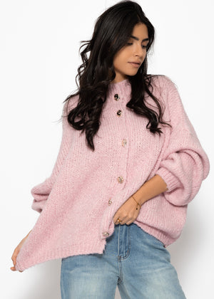 Oversize Cardigan mit Schmuckknöpfen - rosa