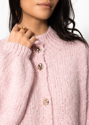 Oversize Cardigan mit Schmuckknöpfen - rosa