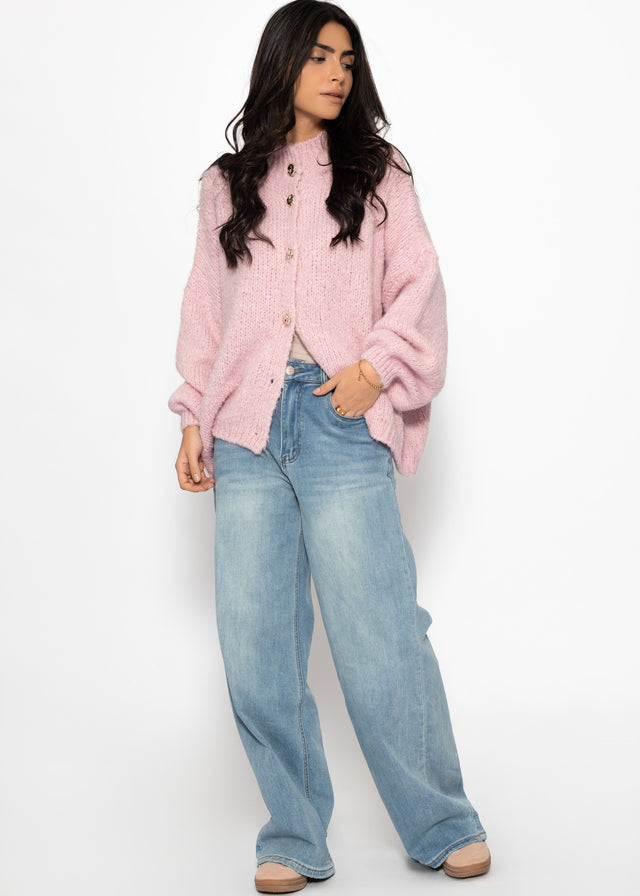 Oversize Cardigan mit Schmuckknöpfen - rosa