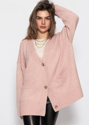 Oversize Cardigan mit Taschen - puderrosa