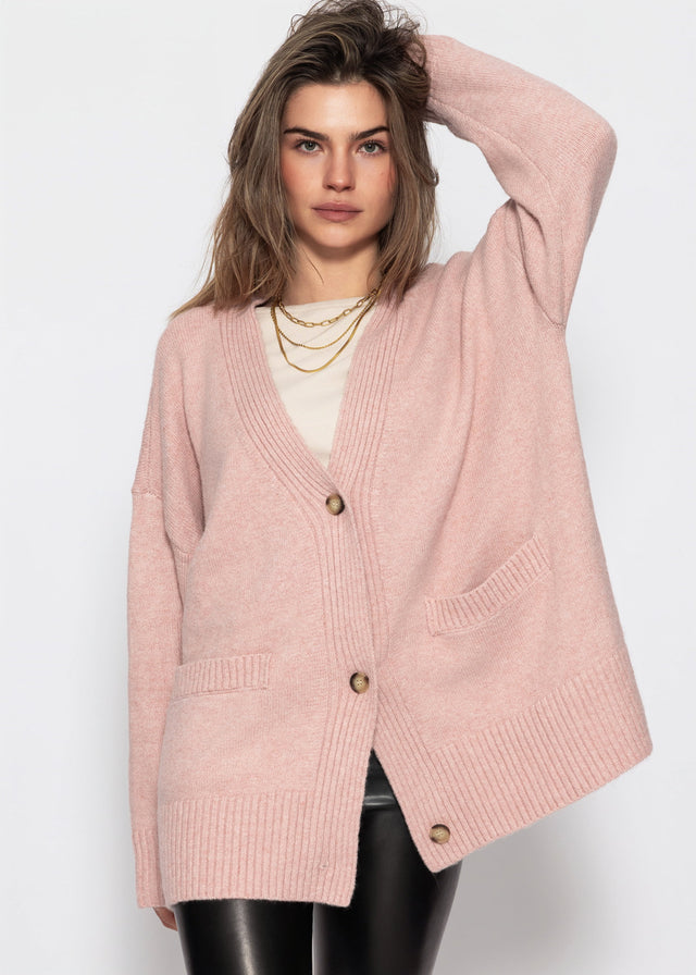 Oversize Cardigan mit Taschen - puderrosa