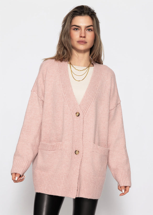 Oversize Cardigan mit Taschen - puderrosa