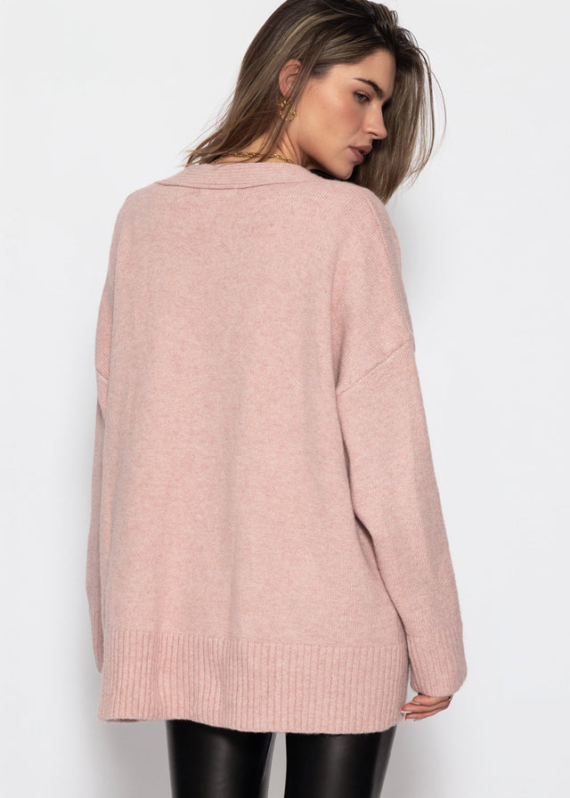 Oversize Cardigan mit Taschen - puderrosa