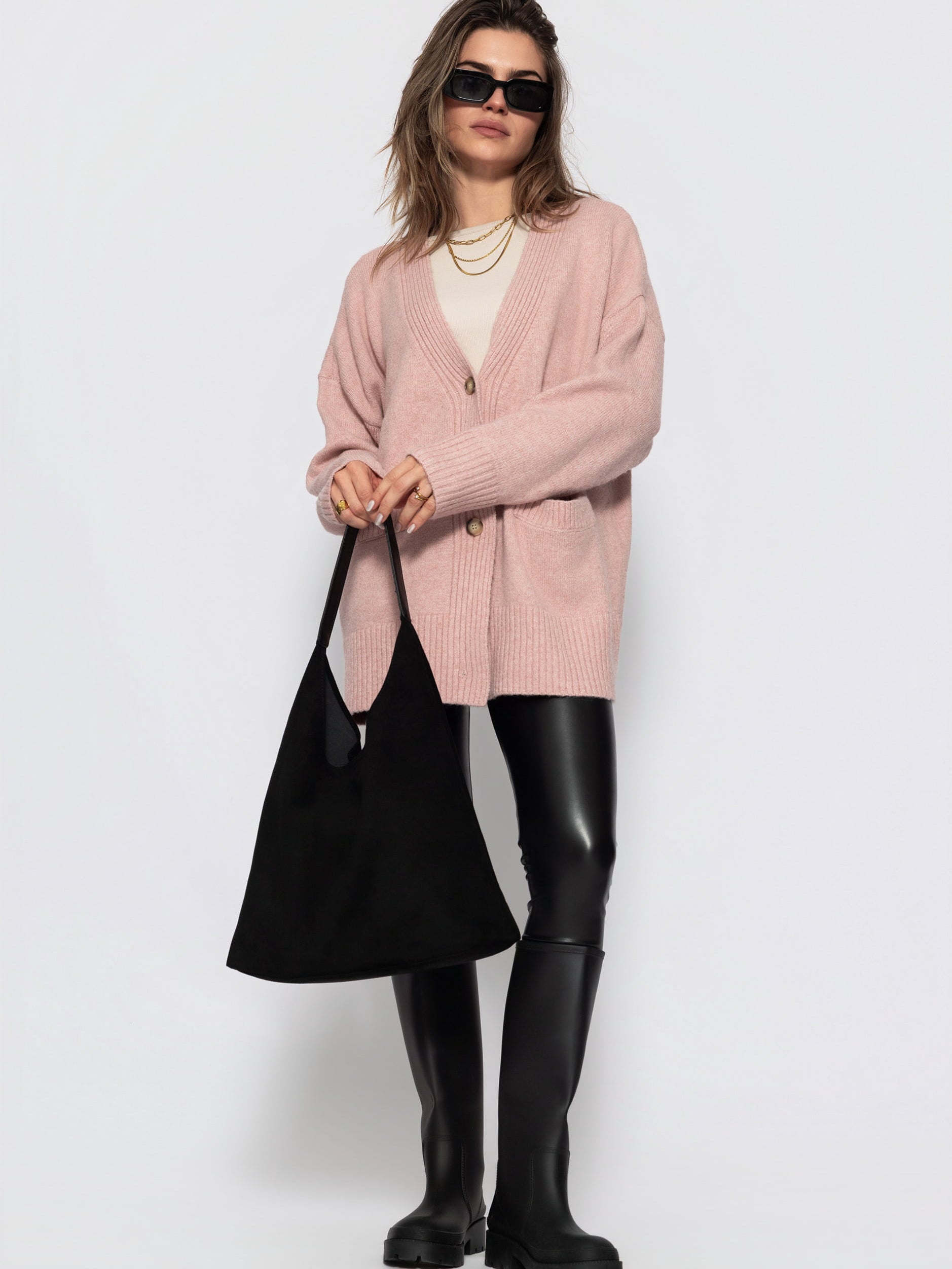 Oversize Cardigan mit Taschen - puderrosa