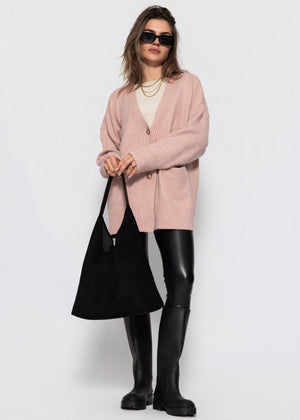 Oversize Cardigan mit Taschen - puderrosa