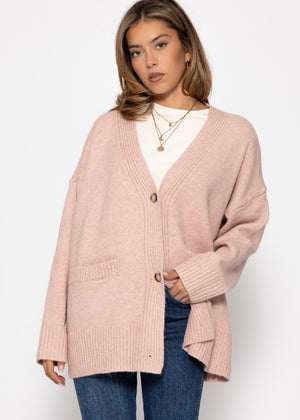 Oversize Cardigan mit Taschen - puderrosa