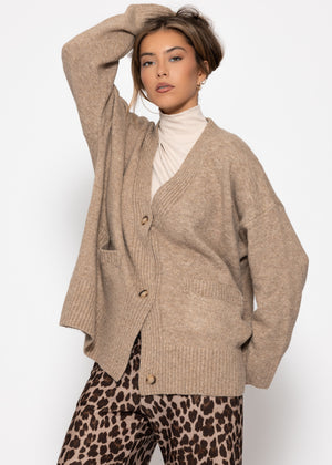 Oversize Cardigan mit Taschen - taupe